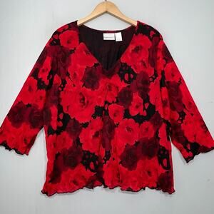 Red Floral Mesh Top Plus Size 26 28 Dark Romantic Whimsigoth Lettuce Hem Y2K